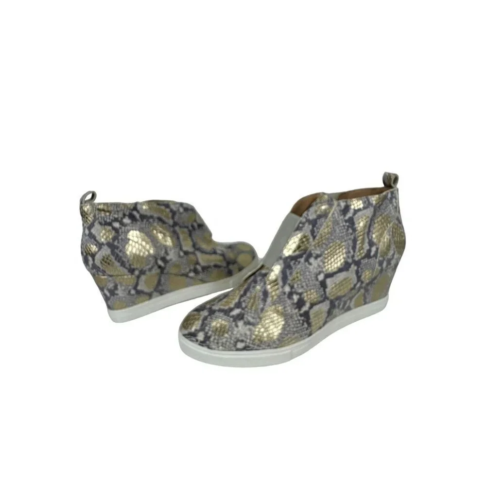 Linea Paolo NWOB Felicia III Wedge Sneaker Bootie 10M Black Snake‎ Print Leather